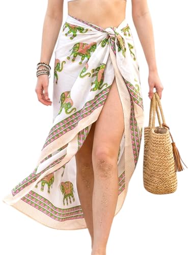 Beach Cover Ups for Women, Cotton Sarong Wrap Pareo | 100% Cotton Sarong Wraps For Women, 73 x 44 In. Pareo Beach Wrap, Bikini Cover Up, Bathing Suit Cover Up, Resort Wear - color: Multi 1