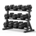 PAPABABE Dumbbell Set with Rack, 540-850lb, Rubber Encased, Home Gym | Complete & Durable Cast Iron Core Odorless PVC Antiroll Hex Shape Ergonomic Chrome Handle Versatile Home Gym - size: 850LB with 3-Tier Weight Rack