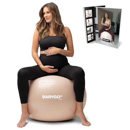 BABYGO Birthing Ball - Pregnancy Yoga Labor & Exercise Ball & Book Set Trimester Targeting, Maternity Physio, Birth & Recovery Plan Included Anti Burst Eco Friendly - color: Nude, size: 65cm - Manual