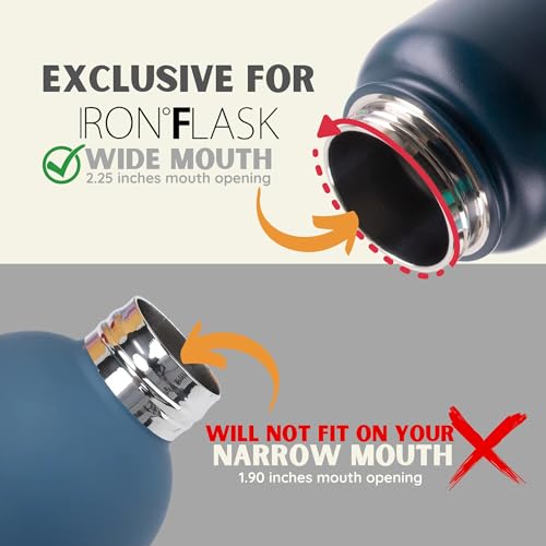 IRON °FLASK Carabiner Straw Lid for Wide Mouth Insulated Sports Water Bottles, Simple BPA Free, 2 Lids, 4 Straws, 2 Cleaning Brushes