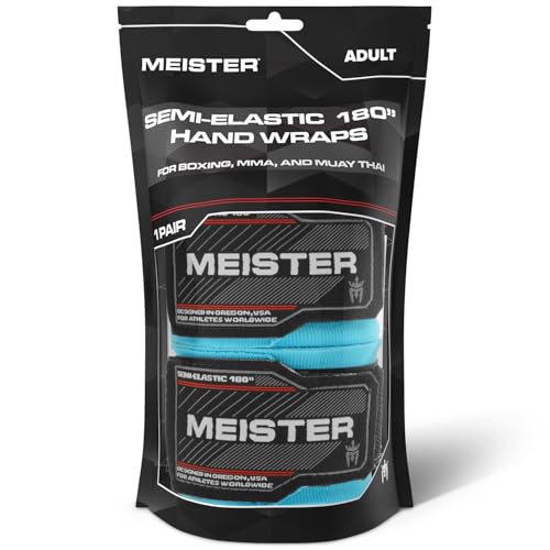 Meister Adult 180" Semi-Elastic Hand Wraps for MMA & Boxing (Pair) - color: Turquoise