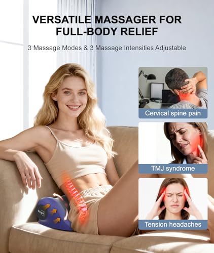 Neck Massager with Heat, Red Light & Vibration Adjustable, Heated Neck Stretcher with 3 Modes, Rechargeable Cervical Traction Device for Pain Relief & Muscle Relaxation, Gift for Women Men - color: Navy Blue