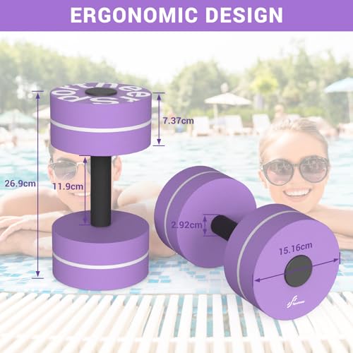 Sportneer Water Weights Aquatic Exercise Dumbbells Water Dumbbell Aerobics Workouts Set of 2 EVA Foam Pool Weights Dumbbells Set Aqua Fitness Barbells Equipment for Water Aerobics Weight Loss - color: Purple pinstripe