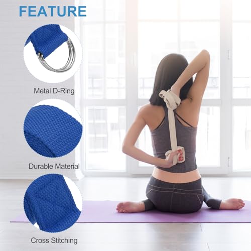 PATIKIL Yoga Strap for Stretching, Cotton Yoga Belt with Adjustable Metal D-Ring Buckle Stretch Band for Fitness Pilates - color: Navy Blue