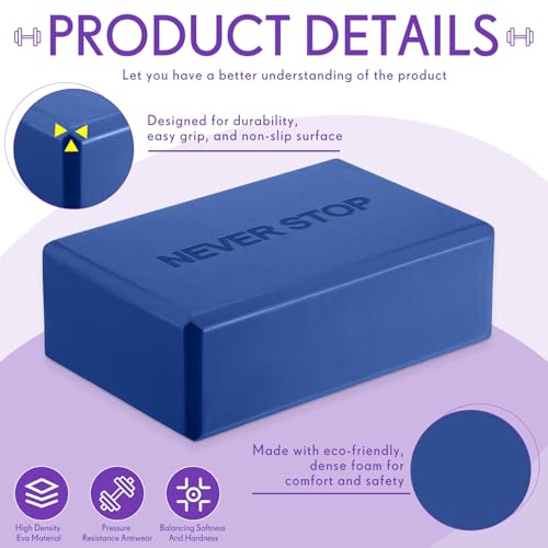 RoundFunny 4 Pack Yoga Blocks Non Slip Pilates Brick Foam Blocks Pilates Dance Gymnastics Workout Fitness Props Tool for Stretching Meditation and Exercise - color: Black, Gray, Purple, Dark Blue