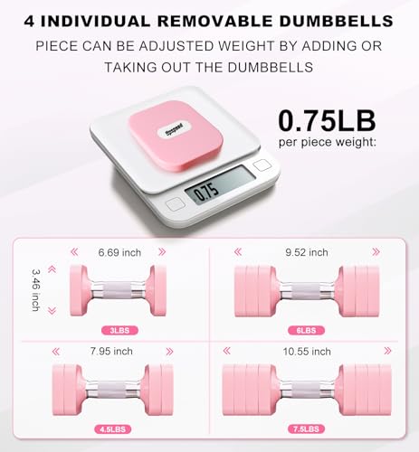 Adjustable Dumbbell Set for Women Men 7.5LB/10LB/15LB/20LB/25LB Pair | Stable Free Weight Hand Weights with Metal Handle for Home Gym Fitness Rehab Pilates Yoga Strength Training Equipments - color: Pink, size: 7.5LB SINGLE