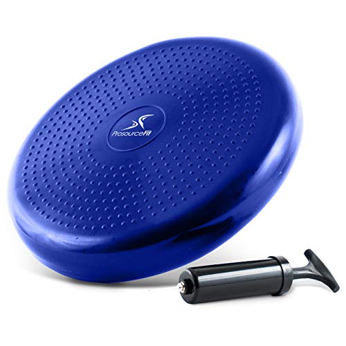 ProsourceFit Core Balance Disc Trainer, 14” Diameter with Pump for Improving Posture, Fitness, Stability - color: Blue
