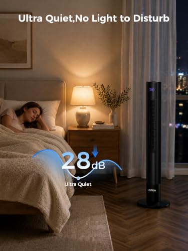 OSTBA 43" Tower Fans with Remote, 85° Oscillating Bladeless Fans, Standing Fans with Touch LED Display, 12H Timer, 3 Speeds 2 Modes Cooling 28dB Quiet Floor Fan for Bedroom, Home, Office