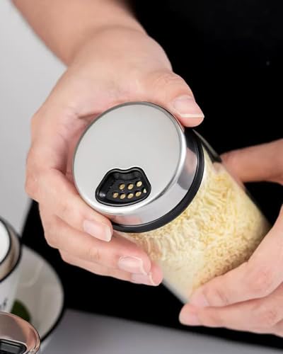 Verdental 7 oz Salt Pepper Shakers with 3 Adjustable Outlet Holes | Glass Spices Jar, Sugar Seasoning Cans for Kitchen, Restaurant, Baking, Dessert and Coffee Shops, BBQ Camping - size: 200ML(2.36*4.92 IN)
