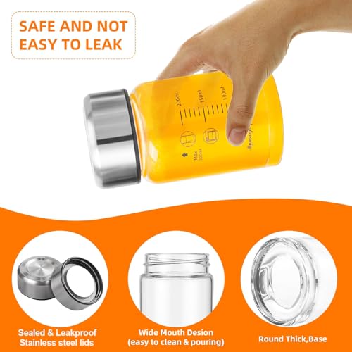 Glass Juice Bottles 6 Pack 10 oz - Wide Mouth Glass Water Bottles with Lids - for Juicing, Smoothies, Milk, Protein, BPA Free, Reusable, Stainless Steel Lids, Leak Proof, Shaker bottle (300 ml) - color: 6-Pack, size: 10 oz/300 ml