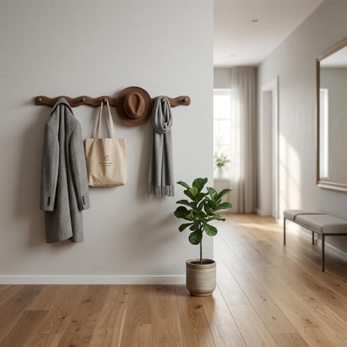 Wood Coat Rack Wall Mount -8 Pack Walnut Coat Hooks for Hanging Clothes,Keys, Robes,Purse,Towels,Bags,Backpack, Modern Decorative Wall hooks Heavy Duty Hanger Organizer for Bathroom,Entryway & Bedroom - size: 8 Hooks