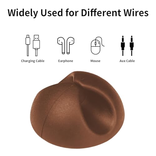 Flezoo Cord Holder Cable Clips, 12PCS Coffee Adhesive Cord Organizer Charger Holder Wire Management Keeper for Nightstand, Desk, Office or Mouse - color: Coffee