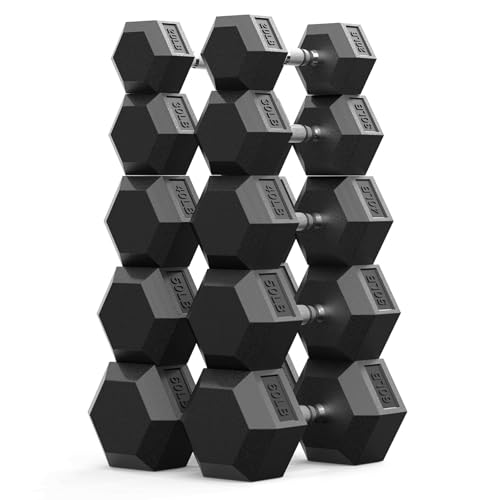 PAPABABE Dumbbell Set, Rubber Encased Home Gym Dumbbells, Weight Dumbbells for Women & Men, Hand Weights for Home Gym & Strength Training - size: 400 lb Set (Pair of 20, 30, 40, 50, 60), style: Chrome Grip
