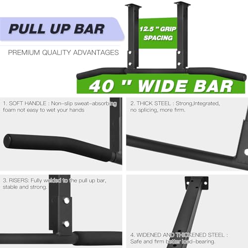 ATENTO Pull Up Bar, Chin Up Bars Ceiling Mount, Workout for Home Gym, Beam, Crossfit - Heavy-Duty, Foam Grip, Easy installation - color: Joist Mounted Pull Up Bar, Ceiling Mount & Wall Mount