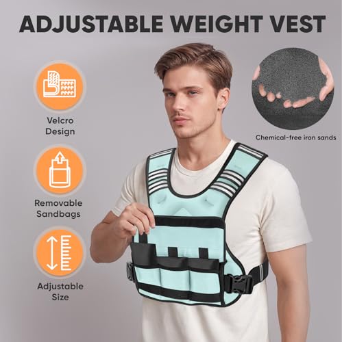 APEXUP Adjustable Weighted Vest, 4-10lb/12-18lb/20-32lb Vest with 6 Ironsand Weights and Large Pocket, Weight Vest for Men Women Strength Training, Running, Walking - color: Pastel Blue, size: 12-18lbs