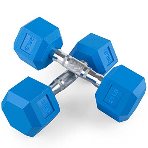 Portzon 8 Colors Options Compatible with Set of 2 Rubber Dumbbell,Anti-Slip, Anti-roll, Hex Shape,Blue-50LB