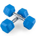 Portzon 8 Colors Options Compatible with Set of 2 Rubber Dumbbell,Anti-Slip, Anti-roll, Hex Shape,Blue-50LB