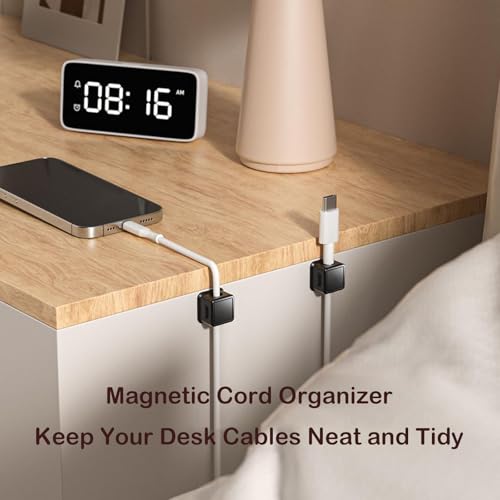 10 Pack Cord Organizer, Magnetic Cable Management, Cord Holder for Desk, Adhesive Cable Clips Wire Keeper for Nightstand, Home, Office, Desktop, Car, Wall (Black) - color: Black
