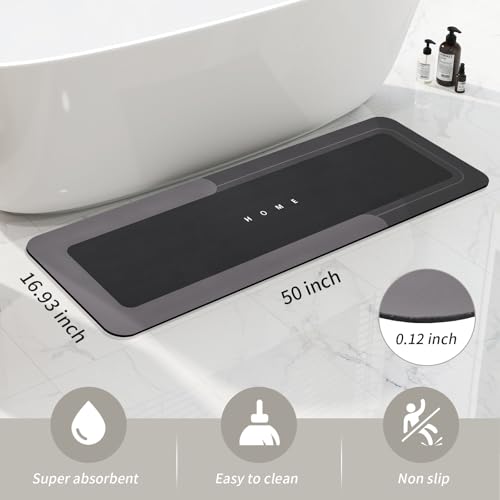 Housego Absorbent Bath Mat, Quick Dry Bath Rug, Non-Slip, 16.93x50, Black | Absorbent Bath Mat Magic Rug; Quick Drying Magic Bath Mat Non-Slip Floor Rug Rubber Backed for Bathroom Kitchen Shower Sink - color: Black, size: 1'5" x 4'2" (Rectangular)