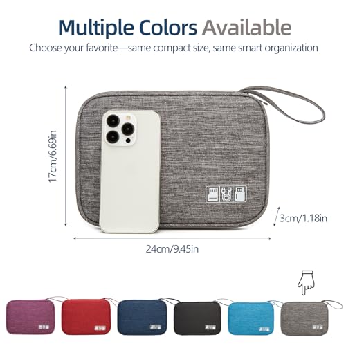 Cord Organizer Travel Case, Cable Organizer Bag for Chargers, USB Cables, Power Bank & Electronics Accessories, Portable Tech Organizer Pouch with Mesh Pockets, Water Resistant Travel Gear Bag - color: gray, size: S