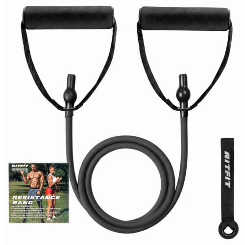 RitFit Single Resistance Exercise Band with Comfortable Handles - Ideal for Physical Therapy, Strength Training, Muscle Toning - Foam Padding Door Anchor and Starter Guide Included - size: 25-30lbs