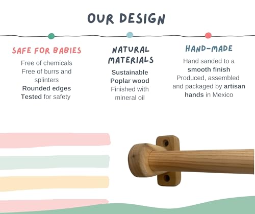 32.5 in. Long Montessori Pull Up Bar for Babies | Excercise Guide, Hand-Made, Assembled, Quality Wooden Toy Bar for Infants, Ballet Bar for Toddlers.