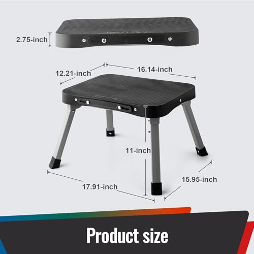 11" Folding Step Stool, Non-Slip 16x12 Large Platform, No Assembly | Sturdy Steel Frame, Portable Compact for Kids Adults Seniors at Indoor Outdoor, Durable & Safe, Kitchen Bedroom RV Office - size: 11 inch