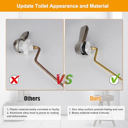 Hibbent Universal Metal Side Mount Toilet Handle Replacement Kit, Brass Toilet Flush Tank Lever with Stainless Steel Flapper Chains for Most Toilets, Brushed Nickel - color: Brushed Nickel, style: Side Mount