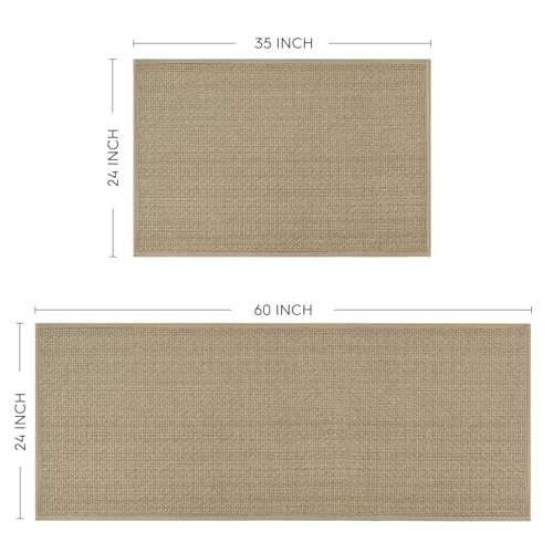 Artoid Mode Washable Non Slip Kitchen Rugs and Mats Set of 2, Rubber Backing Absorbent Kitchen Mats for Floor Front of Sink - 24x35 and 24x60 Inch - color: Linen, size: 24" x 35" /24" x 60"