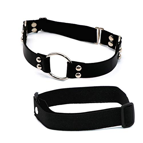 Adjustable Elastice 2 Rows Leather Leg Harness Garter Belt Punk Gothic Thigh Ring Garter - color: Black Ring & Black Band