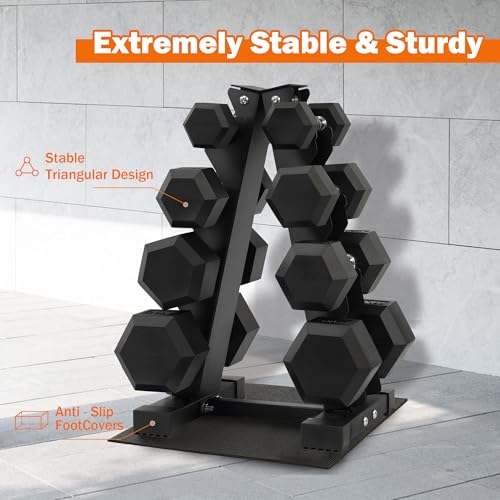 Fitvids Rubber Coated Hex Dumbbell Set with Storage Rack, 100/150/200/550 LB Hand Weight Set with Anti-Slip Grip for Home Gym - size: 100LBS Set