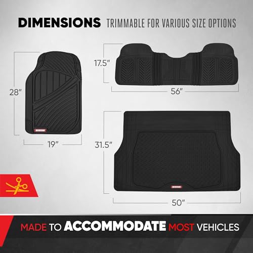Motor Trend FlexTough Performance All Weather Rubber Car Mats with Cargo Liner - Full Set Front & Rear Floor Mats for Cars Truck SUV, Automotive Floor Mats (Black) - color: Black, size: Medium