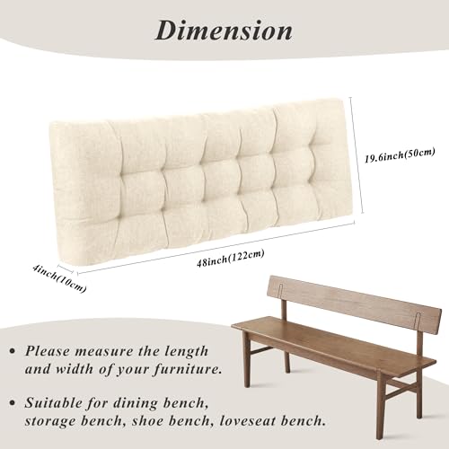 Indoor Bench Cushion for Indoor Furniture 48"x19" Beige 1 Pc | Thick, Stay in Place, Textured Fabric, for Entryway Window Shoe Storage and Kitchen Bench, Comfort Sitting, Upgrade Decor - color: Beige
