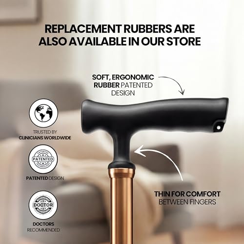 Allay Walking Canes for Men & Women - Adjustable Canes for Women for Stability, Self Standing Wide Quad Pivot Base, Light Weight, Soft Handle Grip and Travel Bag, Walking Sticks for Seniors - color: Brown