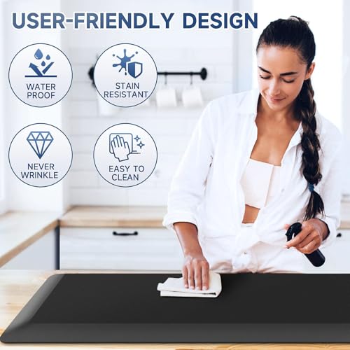 StepRite 4/5 Inch Thick Kitchen Mat Anti Fatigue Mat Kitchen Rugs Kitchen Decor Non-Slip, Stain & Water Resistant, Kitchen Mats Desk Mat for Kitchen, Office, Workshop, Black, 17'' x 47'' - color: Black, size: 48"L x 17"W x 0.8"Th