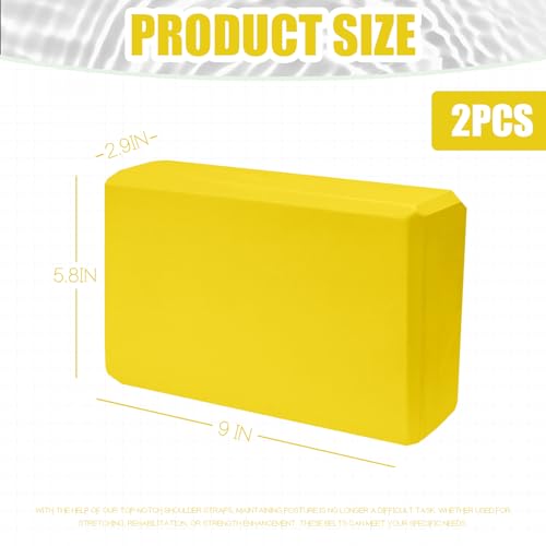 Septo 2 Pcs Yoga Blocks, 9x6x3 Inch Foam Blocks for Pilates | High density EVA foam Yoga Props lightweight non-slip surface for meditation stretching balance training - color: Yellow