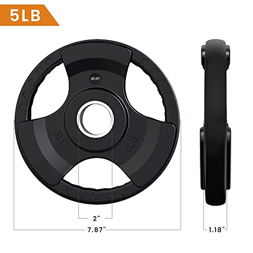 SPART Weight Plate 2-Inch Rubber Coated Olympic Grip Plate for Barbell,Solid Cast Iron Weight Plates in Pairs or Single for Strength Training,Weightlifting,Crossfit,Home Gym(5LB/10LB/25LB/35LB/45LB) - style: 5lb Pair