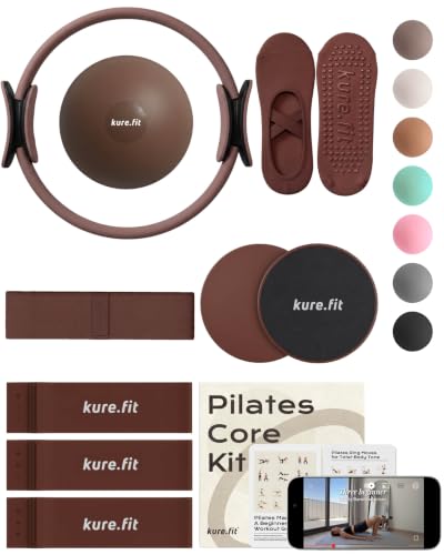 Pilates Kit for Women – Home Pilates Equipment Set with Ring, Ball & Resistance Bands | Pilates Starter Kit with Accessories in Gift Box - color: Cocoa, style: Core Kit - 10PC