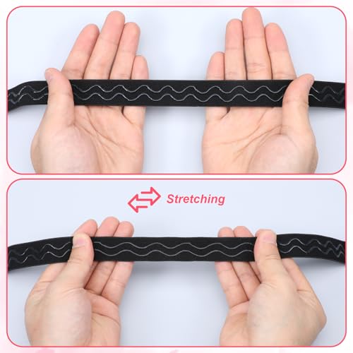 5 Yard Silicone Gripper Elastic Band Non-Slip Sewing Elastic Band Ribbon Wave Silicone Elastics Gripper Bands Tape Elastics Straps Belt Waistband for Clothing Garment Sewing Wig Making Accessorie 20mm
