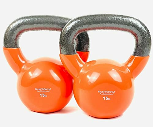 Vinyl Coated Cast Iron Kettlebell Weight - color: 15 LB+15 LB - Orange