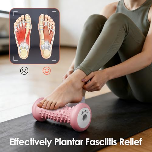 Foot Roller Massager for Plantar Fasciitis, Foot Arch and Heel Pain Relief | Deep Tissue Muscle Massage, Feet Ergonomic & Rounded Top Design - color: Pink