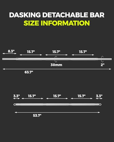 DASKING 4ft/4.9ft Barbell, 1-Inch Standard Detachable Bar, Portable Strength Training Bar for Weightlifting, Squat, Bench Press, Home Gym, 450LBS, Includes Silent Collars