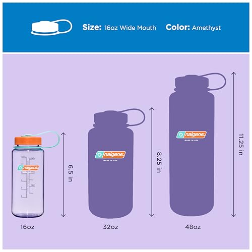 Nalgene 16 oz Wide Mouth Water Bottle | Slim Cup Holder Size, BPA-Free, Durable & Leak Proof, Lightweight Travel Bottle, Amethyst - color: Amethyst Sustain, size: 16 Ounces