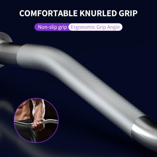 47" EZ Curl Bar Weight Lifting Bar, 1-inch Curling Bars for Weight lifting | Barbell bar for Hip Thrusts/Squats/Lunges for Gym and Home, With 2 Star Double Risk Star-nuts (220lb Weight Capacity) - color: Silver
