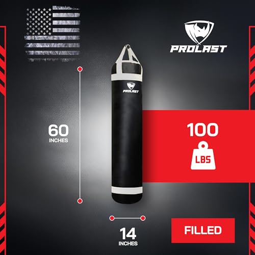 Heavy Punching Kicking Bag for Adults, Boxing, MMA, Martial Arts, Muay Thai, Strength Training Equipment, Filled, 5ft, 100 lbs, Colored Strap and Rhino Logo - color: White / Black, size: Filled