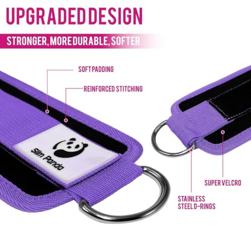 Slim Panda Ankle Strap for Cable Machine,Ankle Cuff for Kickbacks, Booty Hip Abductors,Glute Workouts, Leg Extensions, Curls for Men and Women, Adjustable with Double D-Rings - color: Purple, style: Single