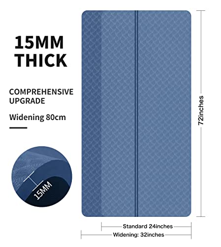 nuveti Large Exercise Mat - 15mm/20mm/30mm Thick Yoga Mat | Workout Mat for Fitness, Yoga, Pilates, Stretching & Floor Exercises for Women & Men with Free Carrying Bag - color: DarkBlue, size: 183X80X15MM