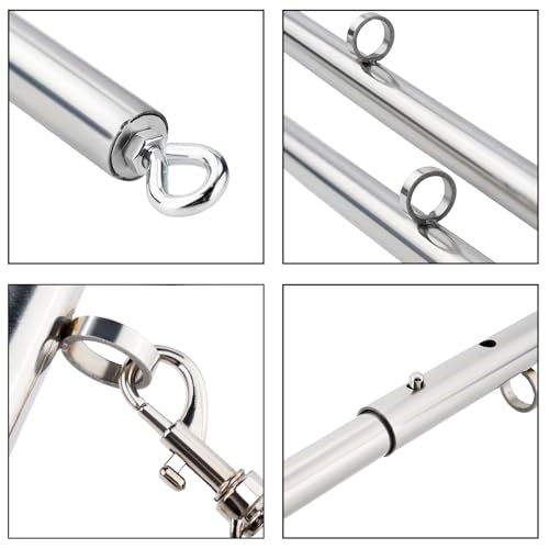 3 in 1 Heavy Duty Stainless Steel Expandable Spreader Bar with 4pcs PU Rose-Gold Adjustable Straps,Workout Bar for Home Gym Training Bar,Portable Detachable Pilates Kit - style: Silver+Silver PU Kit