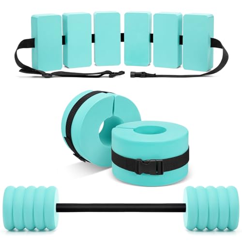 Soulchen Pool Exercise Set Including Long Aquatic Exercise Dumbbells,Pool Ankle Weights,Swim Belt,Water Aerobics Water Aerobics Equipment Set for Full Body Swim Training Kit - color: Blue Green, size: Middle