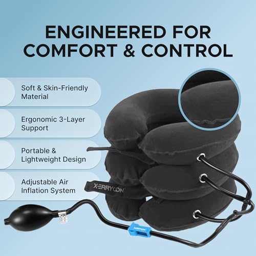 Inflatable Neck Stretcher for Neck Pain Relief, Cervical Traction Device with Hand Pump, 3-Layer Adjustable Neck Decompression Collar for Pinched Nerve, Stiff Neck & Tech Neck Support | Breathable Material - color: Platinum Grey Mist